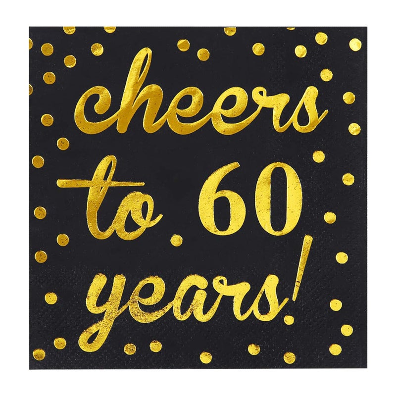 Elcoho 60 Pack Cocktail Napkins 60th Birthday Decorations Luncheon Napkins for Birthday, Anniversary Party Supplies (60th Anniversary) - Image 1